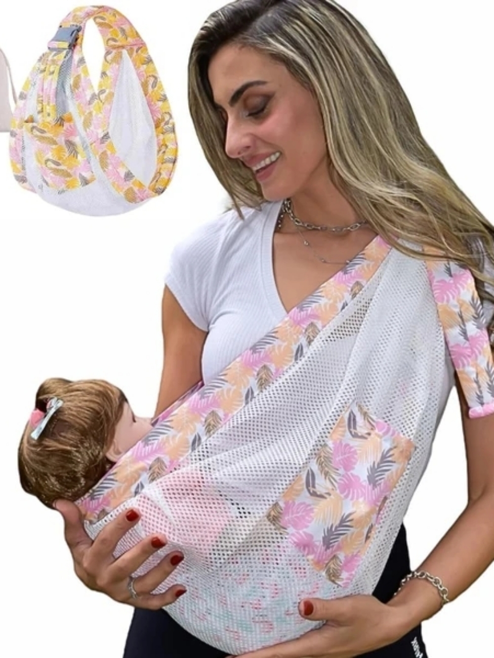 Baby Mesh Sling Carrier for Kids -Tropical Pink Palm Print